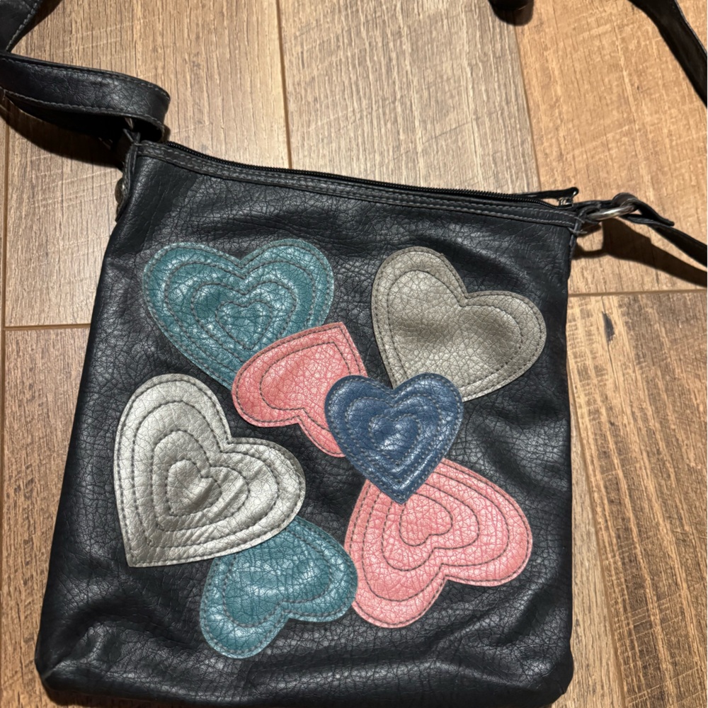 XOXO Black and Pink Crossbody Bag with Heart Design